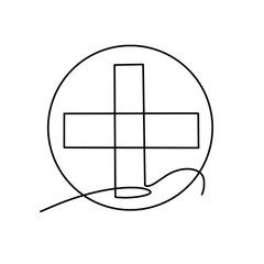 Vector continuous one line medical cross icon illustration