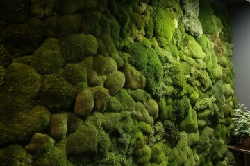Fototapeta premium Decorative moss wall made of real moss. Generative AI