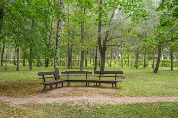 Empty bench for resting in the park.