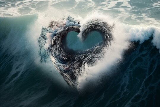 A stunning view of the ocean forming a heart shape. Generative AI