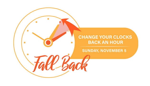 Daylight Saving Time Ends November 5, 2023 Web Banner Reminder. Vector illustration with clocks turning an hour back