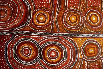 Artwork in Australian Aboriginal desert dot painting style. Generative AI