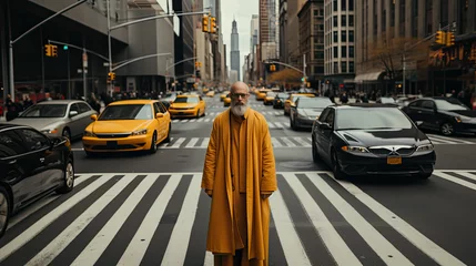 Deurstickers New York taxi Monk in the Traffic