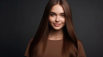 Fototapeta premium Beautiful fashion woman long curly big curls. Hair and makeup, straight long shiny hair. Beauty and hair care