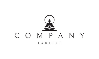 A vector logo with an abstract image of a monk in the lotus position with a drop in the middle.