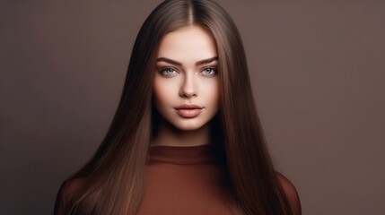 Naklejka premium Beautiful fashion woman long curly big curls. Hair and makeup, straight long shiny hair. Beauty and hair care