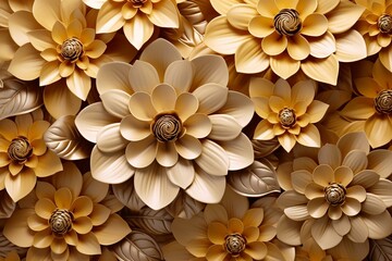 3D golden flower decoration on European-style stereo wallpaper. Generative AI - obrazy, fototapety, plakaty