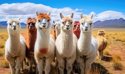 Obraz premium Group of llamas grace the vast desert.