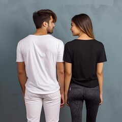 Fototapeta premium Illustration of a fashion portrait with plain t-shirt mockup, AI Generated