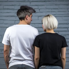 Obraz premium Illustration of a fashion portrait with plain t-shirt mockup, AI Generated