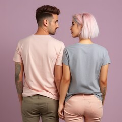 Fototapeta premium Illustration of a fashion portrait with plain t-shirt mockup, AI Generated