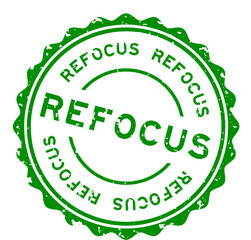 Grunge green refocus word round rubber seal stamp on white background