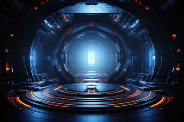 Abstract technology hud interface hologram elements neon lights, circle percent vitality innovation on hi tech future design. Generative AI