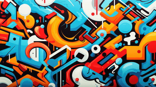 colorful background of graffiti on the wall, vibrant and abstract mural on a city, wallpaper, AI