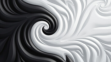 abstract black and white background with swirling waves, yin and yang new design, contrast, 3D relief, wallpaper, AI 