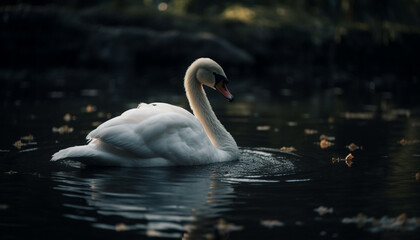 Tranquil swan reflects natural beauty in ripples of blue water generated by AI