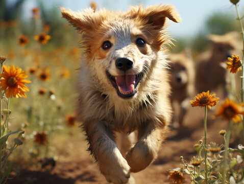 dog with flower UHD wallpaper Stock Photographic Image