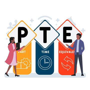PTE - Part time equivalen acronym. business concept background.  vector illustration concept with keywords and icons. lettering illustration with icons for web banner, flyer, landing