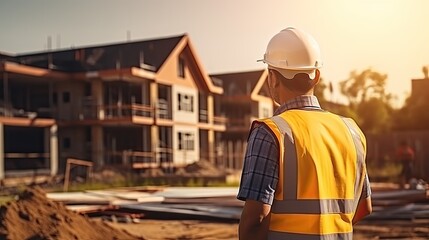 inspector or engineer is inspecting construction and quality assurance new house using a checklist. Engineers or architects or contactor work to build the house before handing, generate by AI