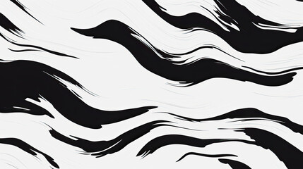 Illustration of an abstract black and white painting with wavy lines creating a graphic and textured effect, AI - obrazy, fototapety, plakaty
