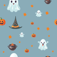 Halloween Ghosts and Pumpkins Pattern - Spooky Holiday Illustration