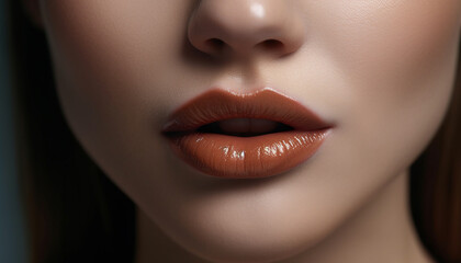 Fototapeta premium Beautiful young fashion model with shiny, perfect lips and elegance generated by AI