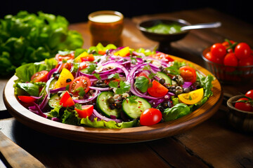 Ai generated image of healty food on the wooden table