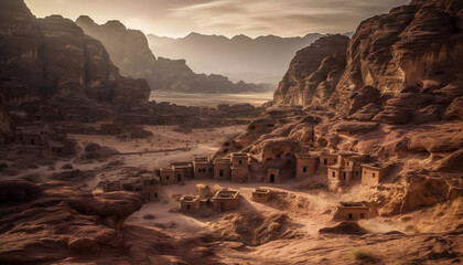 Fototapeta premium Abandoned ruins of ancient civilization reveal beauty in nature architecture generated by AI