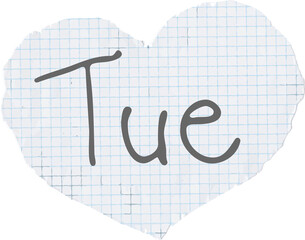 sticker day of the week - Tuesday on a torn piece of notebook in the shape of a heart, the...