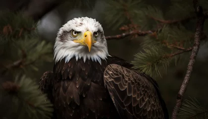 Foto op Plexiglas The majestic bald eagle perching on a tree branch generated by AI © Stockgiu