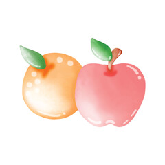 Orange and Apple fruit healthy illustrations 