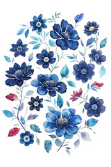 Watercolor flowers on a white background without shadows for illustration.