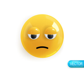 Emoji face offended. Realistic 3d design. Emoticon yellow glossy color. Icon in plastic cartoon style isolated on white background. Vector illustration