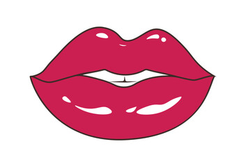 Girl's open mouth. Facial expression. Plump sexy lips. Vector illustration of sexy woman's glossy lips. Isolated