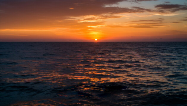 Tranquil sunset over water, nature beauty in non urban seascape generated by AI © Stockgiu