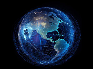 Fototapeta na wymiar planet cyberspace network technology internet map connection globe global earth. Generative AI.