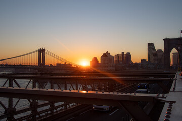 Sunrise in New York over Brooklyn & Manhattan bridge
