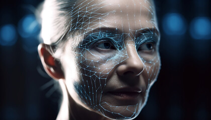 Young adult women looking at camera in futuristic cyborg headshot generated by AI