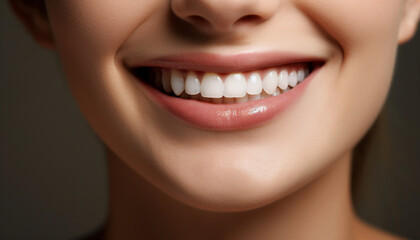 Obraz premium Smiling young adult woman with fresh, tooty smile and clean complexion generated by AI
