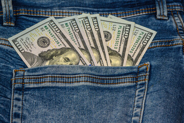 100 dollar pocket money, in jeans pocket, 100 dollar bills 4