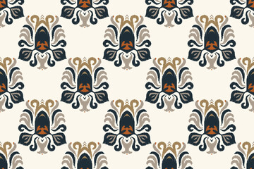 Obraz premium Motif Ikat Paisley Embroidery Background. Ikat Frame Geometric Ethnic Oriental Pattern traditional.aztec Style Abstract Vector illustration.design for Texture,fabric,clothing,wrapping,sarong.