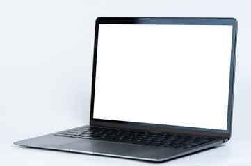 Slim open laptop with black keyboard