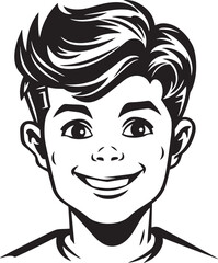 Retro Cartoon Boy Head, Little boy face, Vector illustration, SVG