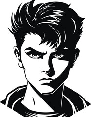 Retro Angry Boy Head, Little boy face, Vector illustration, SVG