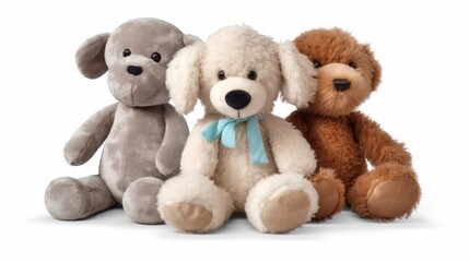 Fototapeta premium Cutout Set of 3 Stuffed Animal Toys Isolated on Transparent PNG Background