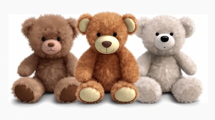  Cutout Set of 3 Stuffed Animal Toys Isolated on Transparent PNG Background
