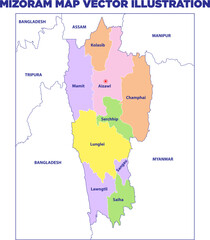 Mizoram map political vector illustration