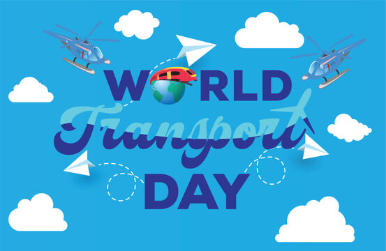 3D World Transport day with train and plane style editable text effect and banner design.