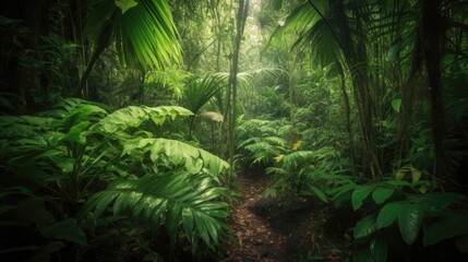 Fototapeta premium Lush Green Foliage in Tropical Jungle
