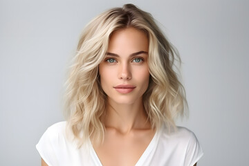 Naklejka premium Beautiful young blond woman with long hair portrait